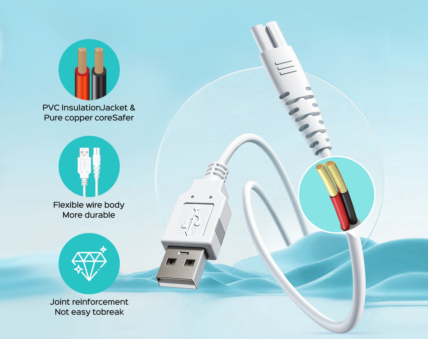 8-shaped port charging cable for dental flosser
