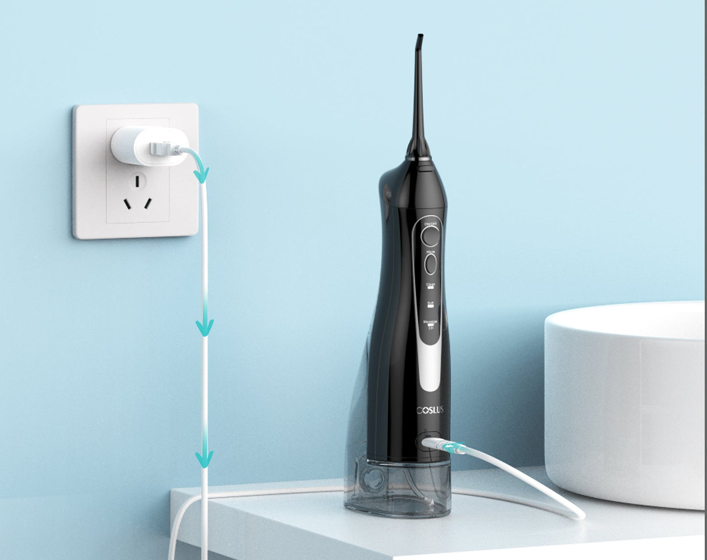 8-shaped port charging cable for dental flosser